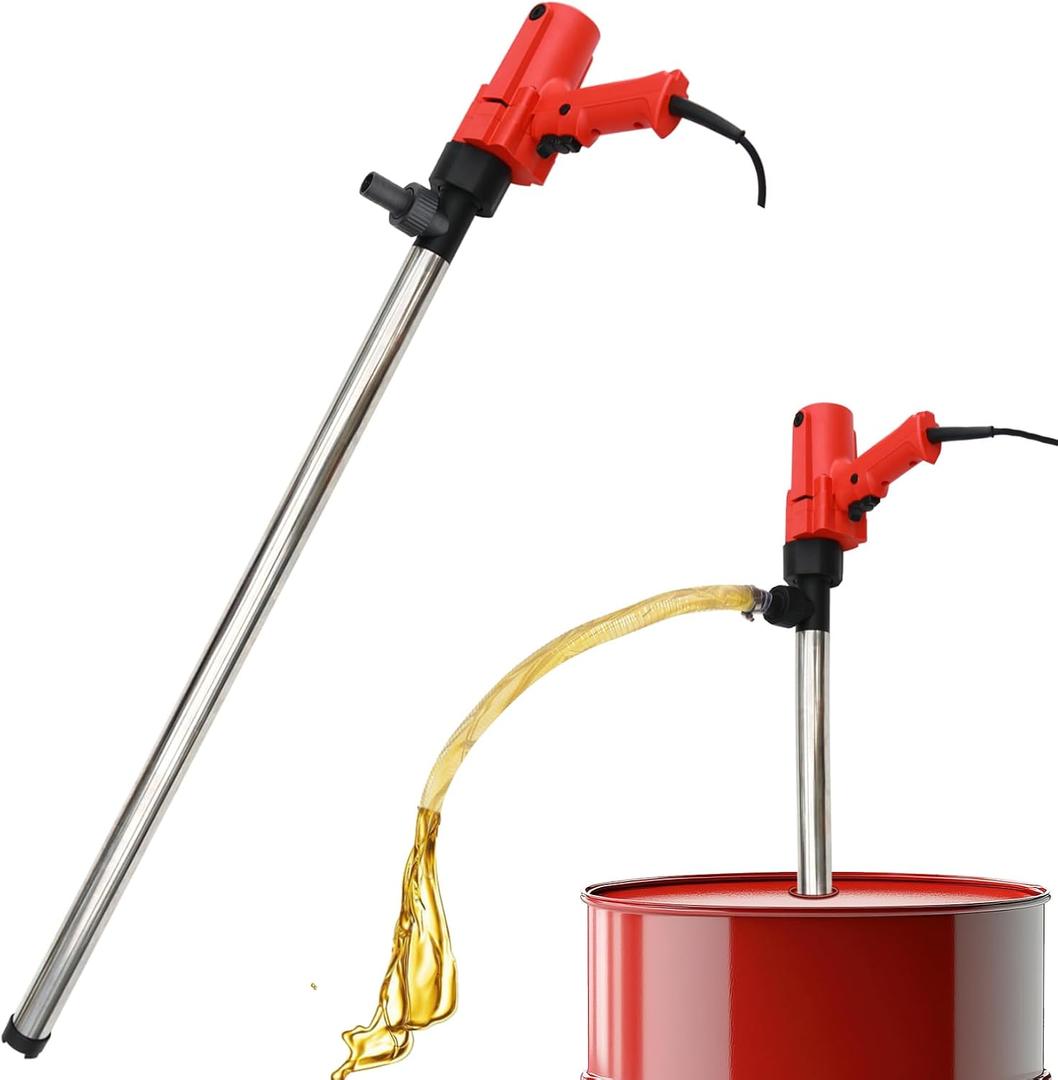 1980W Electric Fuel Transfer Barrel Pump, 110V 11000RPM,for 55Gallon Electric Transfer Pumps with 36in Stainless Steel Tube and 6.6ft Steel Wire Hose, for Diesel,Kerosene,White oiletc