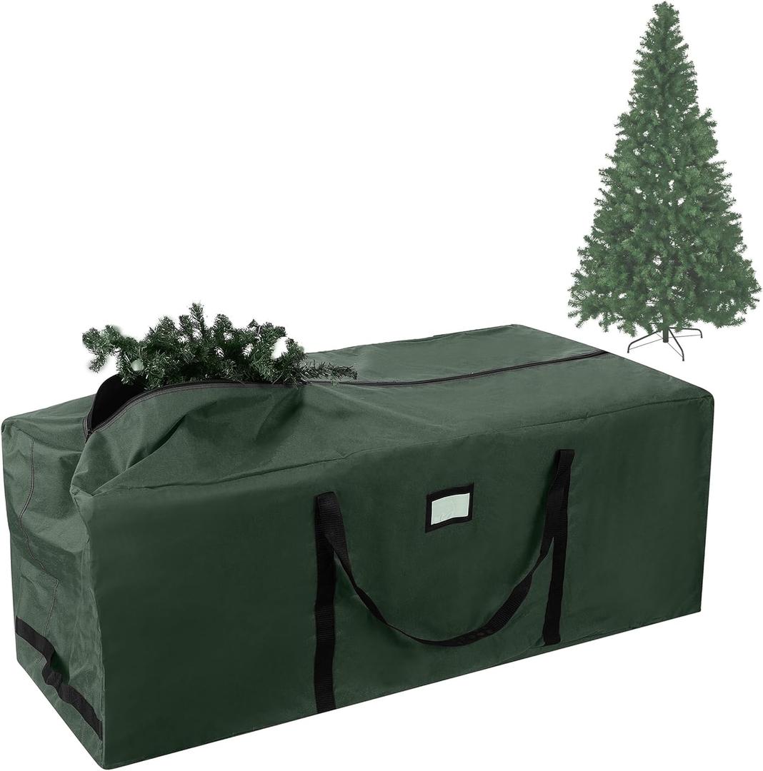 Rolling Christmas Tree Storage Bag- For 12 FT Artificial Trees-Green Canvas Duffel with Wheels-Protects Holiday Decorations & Inflatables by Elf Stor