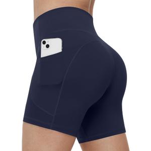Runhit Women's Biker Shorts No Front Seam 6" High Waist Tummy Control Workout Yoga Gym Running Spandex Shorts Pockets, M