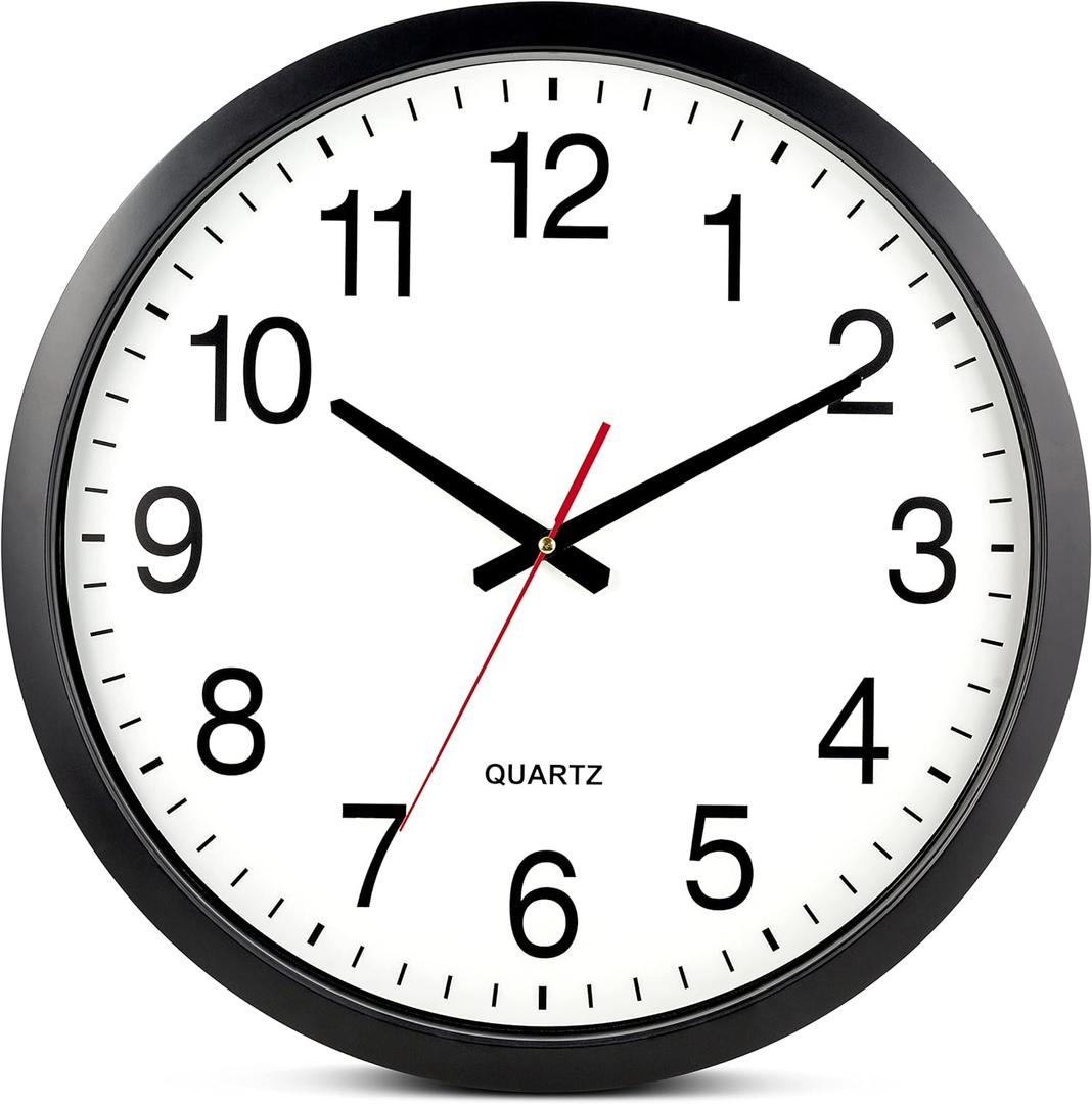Bernhard Products Black Wall Clock Silent Non Ticking - XL 18 Inch Quality Quartz Battery Operated Round Easy to Read Home/Office/Classroom/School Clock, Black 