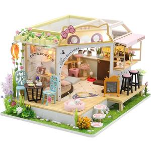 Flever Dollhouse Miniature DIY House Kit Creative Room with Furniture for Romantic Valentine's Gift (Cat Cafe Garden)