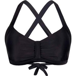 Women's Retro Printed Adjustable Thick Straps Cross Back Push Up Vintage Bikini Swimsuit Tops Only (14, Black)