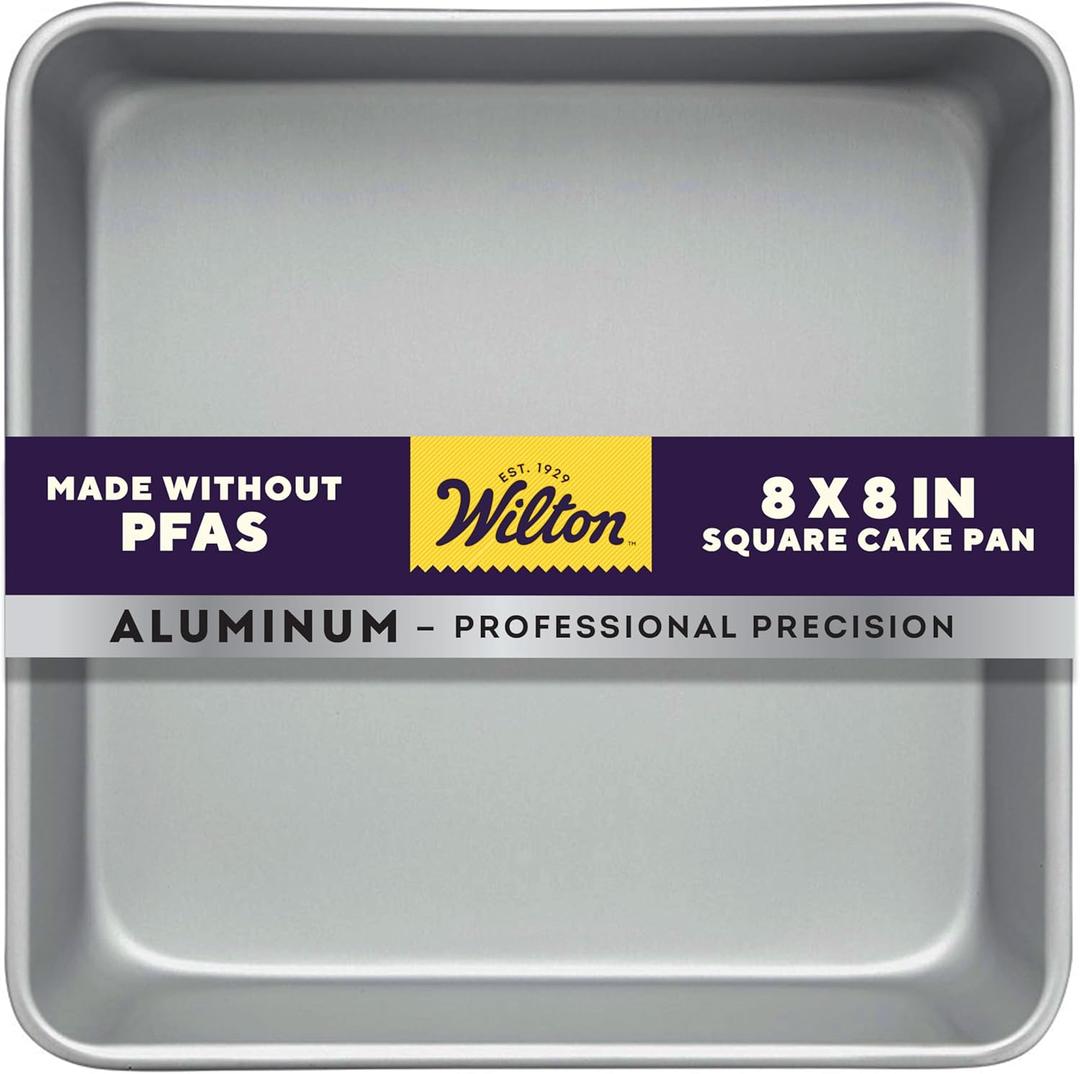 Wilton 8 x 8 Inch Square Cake Pan, Even Heating Aluminum Bakeware, Made Without PFAS, 