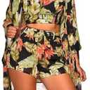KEYUFANG Women 3 Piece Vocation Outfits Summer Suit Floral Kimono Cardigans Beach Cover Up Crop Cami Top Short Set, M