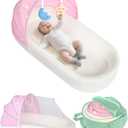 Portable Newborn Nest Lounger-Travel Bassinet,with Canopy & Mosquito Net-Lightweight Foldable Lounger Cotton Cover & Supportive Mattress Washable and Indoor-Outdoor Use (Pink)