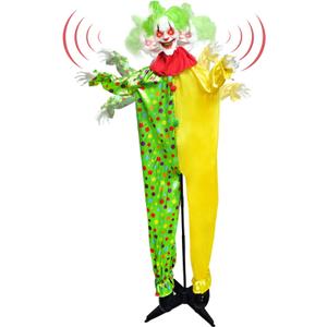 7ft/85in Halloween Animatronics Clown Decoration, Standing Talking Activated Life Size Clown with Glowing Red Eyes & Scary Sound for Halloween Haunted House, Indoor, Lawn Decor