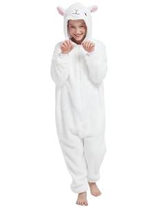 ABENCA Lamb Onesie Kids Costume Animal Girls One Piece Pajamas Cosplay Halloween Christmas.120