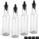 Tioncy 4 Sets 10 oz Plastic Liquor Bottles with Pourers Sets 4 Plastic Long Neck Syrup Bottles with Pourer and Caps Reusable Leakproof for Home Party Bar(Black)
