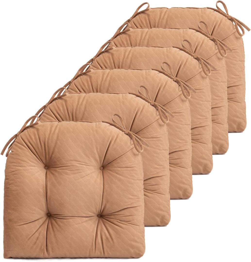 FABRICASTLE Chair Cushions Pads Non-Skid Comfortable 17" x 16" Seat Cushion Cover Set of 6 for Indoor Kitchen Dining Room Office Chairs (Camel, 6 Counts (Pack of 1))