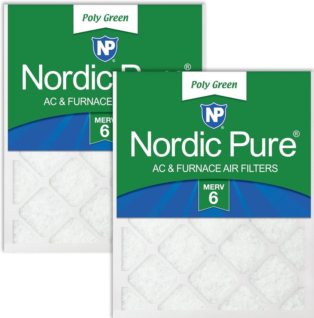 Nordic Pure 20x30x1 (Actual Size: 19 5/8 x 29 5/8 x 3/4) Poly Green MERV 6 AC Furnace Air Filters  Reduces Dust, Pollen, Pet Dander & Allergens  2-Pack