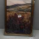 ASTRDECOR Gold Framed Moody Vintage Landscape Wall Art - Maroon Wildflowers Pastoral Canvas Print, Wildflower Oil Painting Farmhouse Wall Decor, Rustic Countryside Nature Decor for Bedroom, Living Room 16''x24''