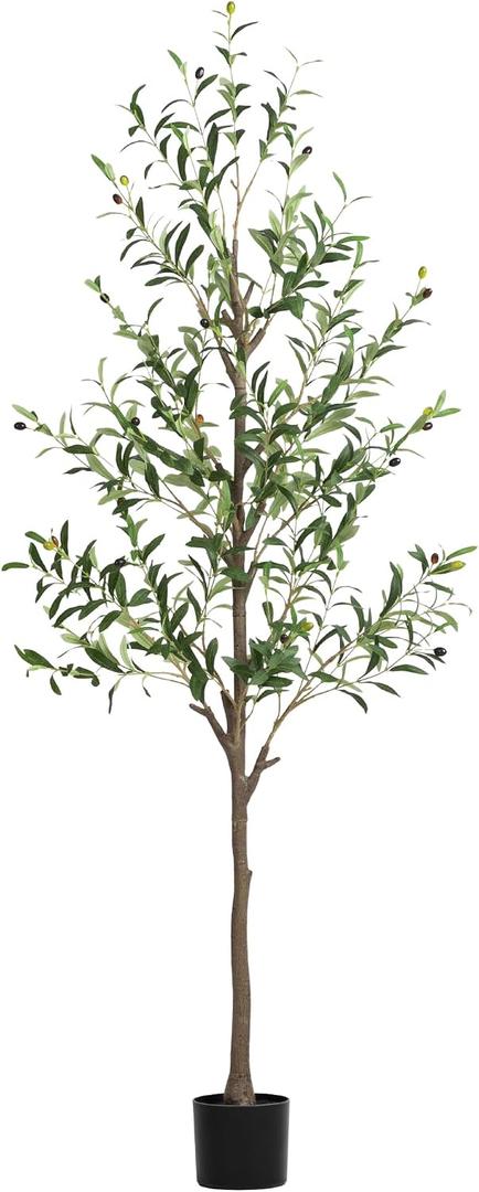 Olive Tree Artificial Indoor, 6 FT Faux Olive Trees with Planter, Fake Tall Plants with Natural Trunk and Lifelike Fruits for Home Office Decor(1, 6FT)