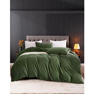 JELLYMONI Green Velvet Duvet Cover King Size - Ultra Soft Flannel Comforter Cover, 3-Piece Luxury Fluffly Duvet Cover with 8 Corner Ties & Zipper Closure