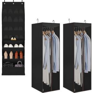 STORAGE MANIAC Over Door Shoe Organizer with Curtain + 2-Pack Hanging Garment Bag