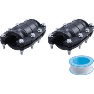 2 Pcs 1" Pipe Repair Clamp Leak Sealer, Emergency Pipe Repair Kit | Fitting for PE/PVC Pipe Repair, Steel Pipes, Iron Pipes, 1 15mm Roll of Raw Material Tape of Length 6 Meters