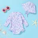 Infant Baby Girl Swimsuit One-Piece Long Sleeve Rash Guard with Hat Set Floral Zipper Bathing Suit Leopard Beach Wear (White, 6-12M)