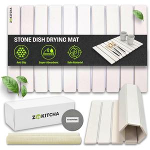 Large Stone Dish Drying Mat for Kitchen Counter, 24"16" Foldable Fast Drying Diatomaceous Earth Mat, Super Absorbent Stone Drying Pad for Dishes, Cups, Bottles (White)