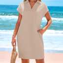 Okiwam Women's Spring Summer Dresses 2026 Casual Short Sleeve V-Neck T-Shirt Mini Vacation Sun Dresses with Pockets (XXL)