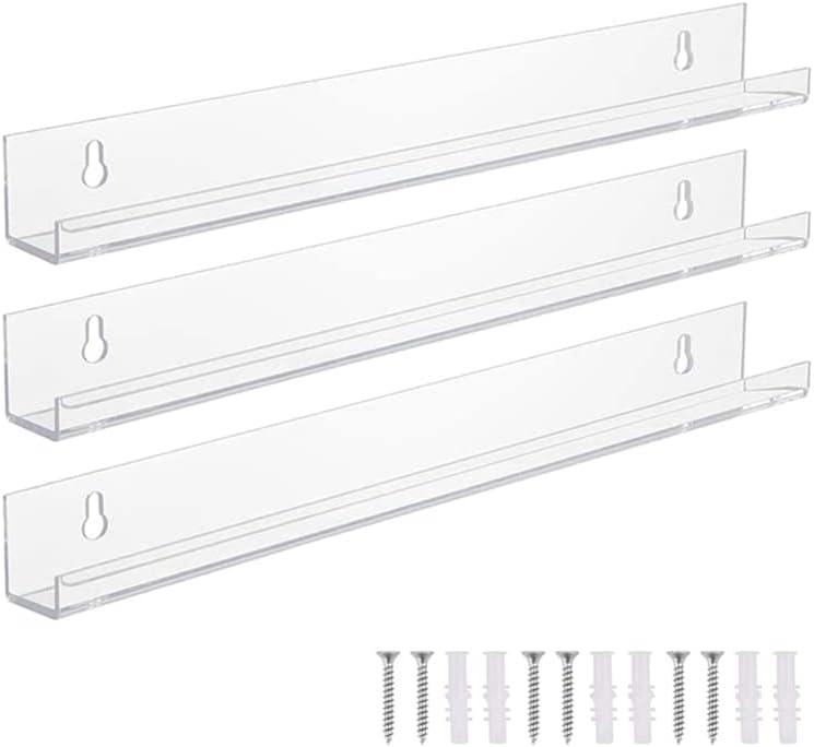 Vinyl Records Shelf Wall Mount 3 Pack 12 Inch Clear Acrylic Album Record Holder for Wall Display Daily Listening and LP Storage Music Wall Art Shelves Rack for Home Decor, Transparent (3pcs Transparent)