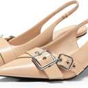 Coutgo Womens Slingback Kitten Heels Closed Pointed Toe Pumps Studded Buckle Strap Party Dress Shoes (8.5, Khaki)