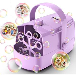 Bubble Machine Durable Automatic Bubble Blower, 18000+ Big Bubbles Per Minute Bubbles for Kids Toddlers Bubble Maker Operated by Plugin or Batteries Bubble Toys for Indoor Outdoor Birthday Party (Purple)