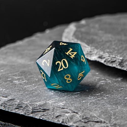 Dark Green Cat's Eye Crystal DND Dice Set 7 PCS 7 PCS Gemstone Suitable for Dungeons and Dragons D & D RPG Games