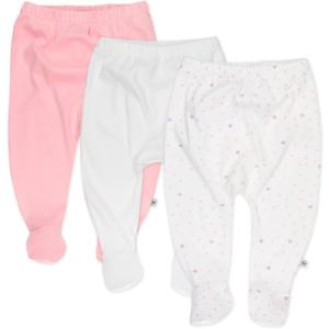 HonestBaby 3-Pack Footed Pants Roomy Fit Pull on Bottoms 100% Organic Cotton for Infant Baby Boys, Girls, Unisex (Newborn, Love Dot)