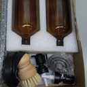 NEECZS Kitchen Soap Dispenser Set with Instant Dry Tray,16 Oz Hand and Dish Soap Amber Glass Dispenser Set, Stainless Steel Pump, Waterproof Labels & Dish Brush, Luxury Soap Bottle for Kitchen, Bathroom