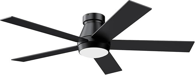 TCL 52" Ceiling Fan with Lights, Black Flush Mount Ceiling Fans with Remote Control, 6 Speeds DC Reversible, Dimmable, Noiseless, Low Profile Ceiling Fans for Bedroom (Black)