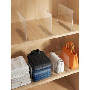 Purse Organizer for Closet Shelf Dividers: 8 Pack Acrylic Clear Vertical, T-Shaped Base, Fit Any Shelf Thickness, No Tools Needed 5-Second Install, Storage for Handbags, Clothes, Towels, 11.03"x8.07"