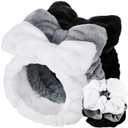 LEOBRO Spa Headband, 6pcs Makeup Headbands and Hair Scrunchies, Bow Skin Care Headband for Washing Face for Teen Girls Women, Easter Basket Valentines Gifts for Girls, Black & White & Gray