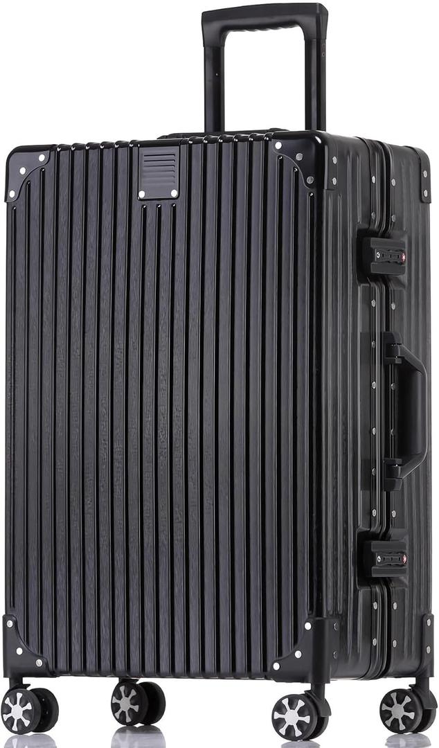 HotWay 28 Inch Checked in Luggage with Aluminum Frame, PC Hard Shell Suitcase with Spinner Wheels and TSA Lock, Large Suitcase for Travel, Black