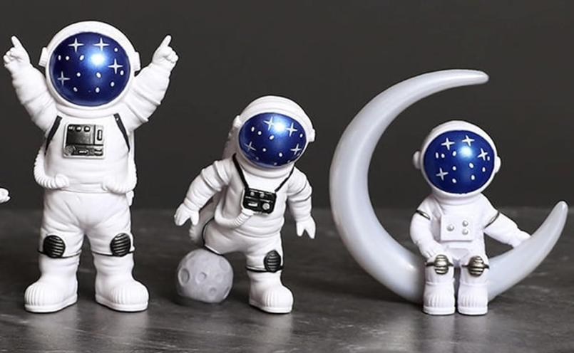 Blue White Astronaut Statues Set of 3 Spaceman Sculpture Figurines Outer Space Theme Decor for Nursery Room Cake Topper
