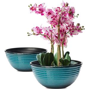 2 Pack 10 Inch Plant Pots,Durable Decorative Flower Pots Planters with Drainage Hole for Indoor and Outdoor Plants,Flowers,Succulents, Blue