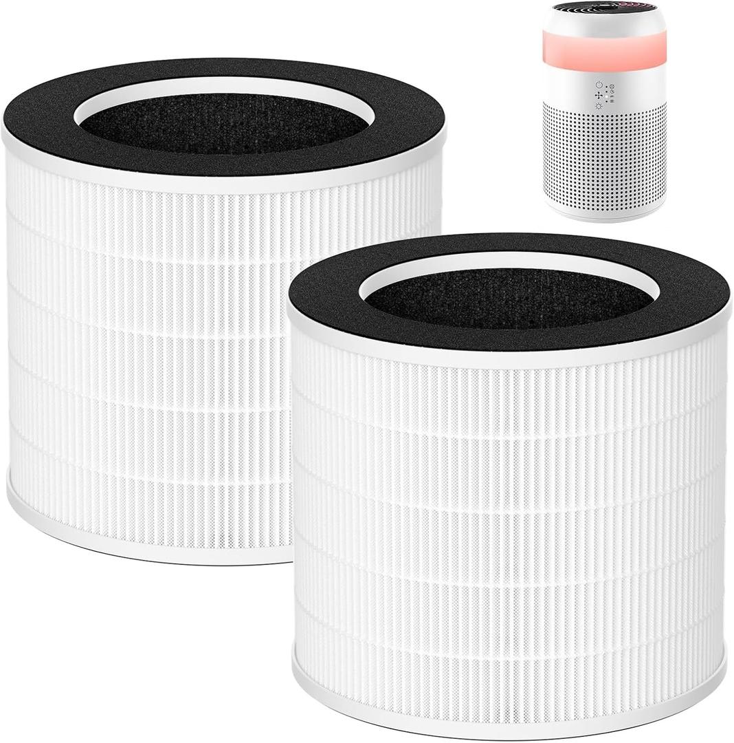 2 Pack Demi Filter Replacement, Compatible with Afloia Demi Air Purifier, HEPA 360 3-Stage Filtration, Works for Hair Pet Dander, Odor, Dust Smoke, Pollen