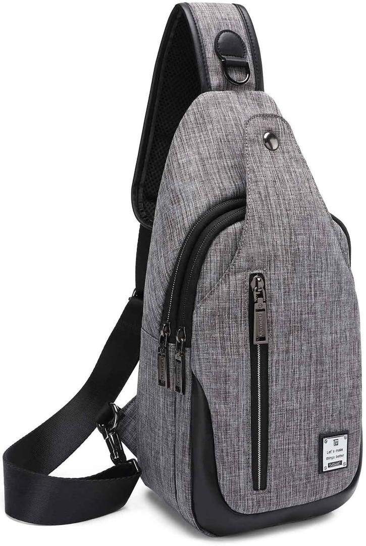 Sling Bag Crossbody Backpack Over the Shoulder Bag for Men Women Travel Outdoors, Lightweight Sling Chest Pack (Large, Grey)