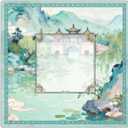 Qabliqo Elegant Chinese Garden Mahjong Mat, Teal Green Chinoiserie Pavilion Lake Non-Slip Noise Reduction Gaming Mat 31.5 x 31.5 Inch for Table American Mahjong Games Card Games Poker Board Dominoes