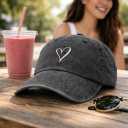 Hand Drawn Heart Hat Womens Embroidered Baseball Cap (Gray)