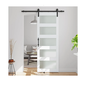 24in x 84in 5-Panel Sliding Glass Barn Door with 4ft Hardware Kit Included, Easy Assembly with Pre-Drilled Holes, Waterproof, Frosted Glass for Bathroom-Fit Max Opening 22in x 82in, White