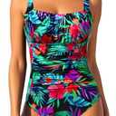 Aqua Eve One Piece Bathing Suit for Women Tummy Control Swimsuit Slimming Vintage Swimwear XL