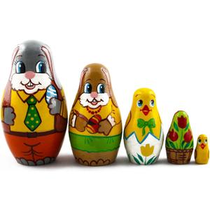Matryoshka Matrioska Babuska Russian Nesting Wooden Doll Easter Bunny Eggs Babushka 5 Pcs Stacking Hand Painting Beautiful Nested Matriosjka Matreoska Matreshka Matrjoska Matroeska