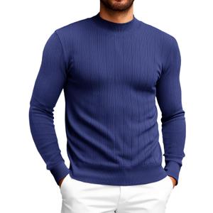 Runcati Mens Mock Turtleneck Sweater Slim Fit Casual Ribbed Knitted Pullover Fall Winter Basic Warm Sweaters (Black, L)