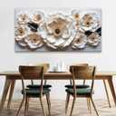 Floral Wall Art For Living Room Modern White Wall Decor Prints 24 X 48 Inch