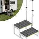 RV Steps with Handrail (26"-38"), Dual-Side Setup, Portable 2-Step RV Stairs with Wide Anti-Slip Mats, Ideal for RVs, Porches, Hot Tubs, Pools, and Pets (White)