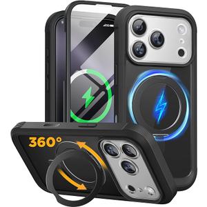 Miracase Magnetic for iPhone 17 Pro Case 6.3" [Compatible with MagSafe] Full-Body Phone Case with Built-in Glass Screen Protector & Camera Control,Drop Proof iPhone 17 Pro Cover, Black