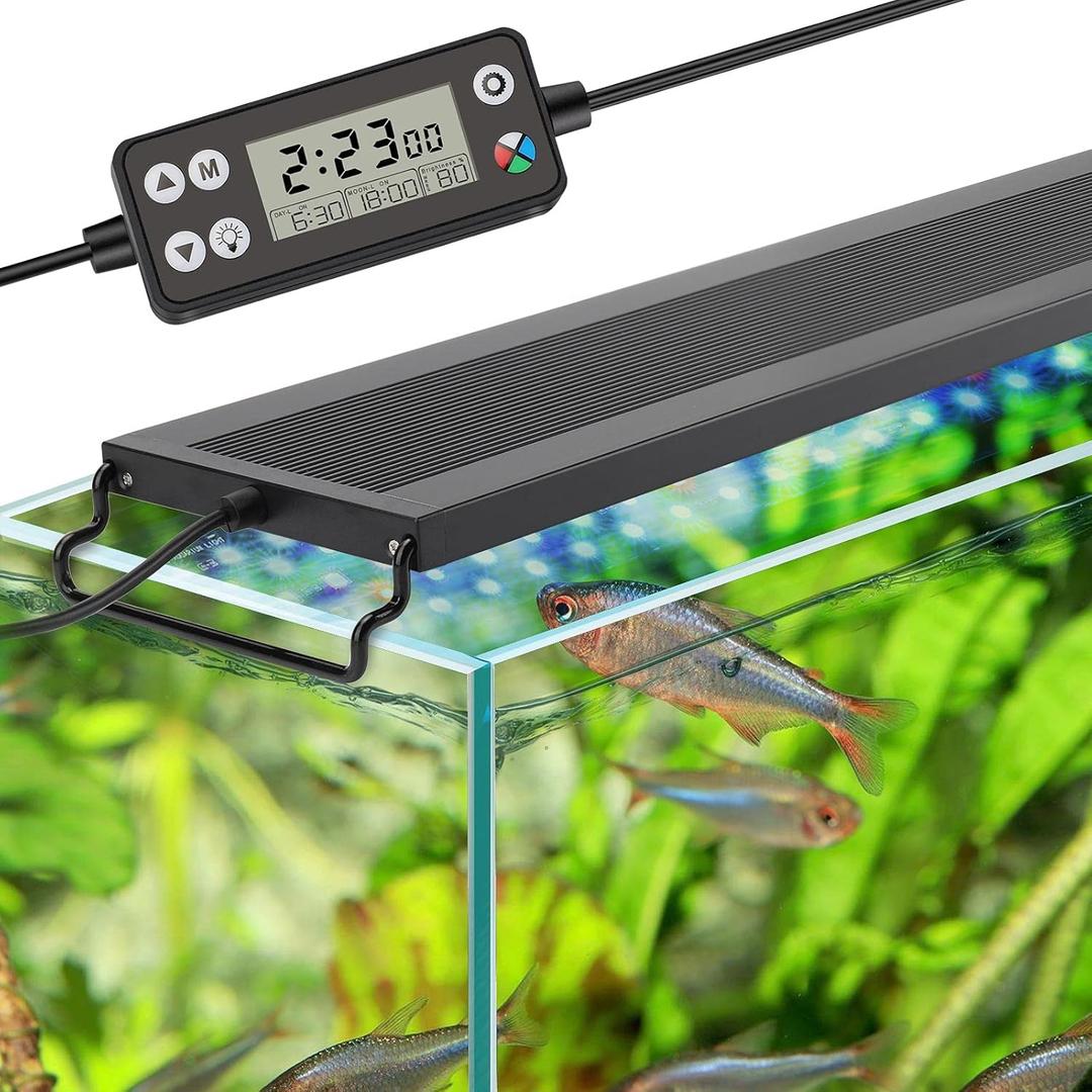 hygger Auto On Off LED Aquarium Light, Full Spectrum Fish Tank Light with LCD Monitor, 24/7 Lighting Cycle, 7 Colors, Adjustable Timer, IP68 Waterproof, 3 Modes for 18"24" Freshwater Planted Tank