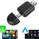 Carplay Adapter & Android Auto Wireless Adapter, USB + Type-C Dual Interface, 2 in 1 Auto Car Play Wireless Dongle for OEM Wired Carplay Car with iPhone iOS 10+ / Android 11+