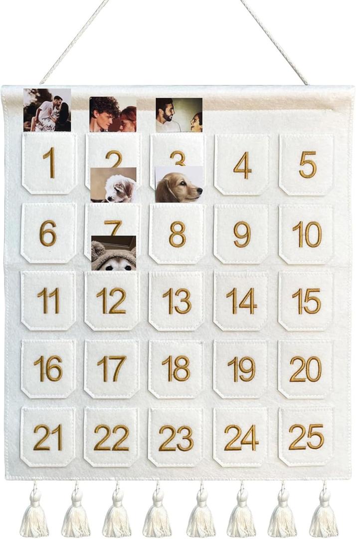 Christmas Countdown Advent Calendar with Pockets,Christmas Picture Countdown Board,Photo Advent Calendar- Advent Calendars for Kids Chocolate & Candy