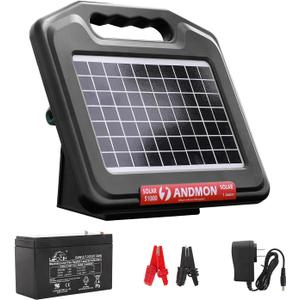 S1000 1 Joule Solar Fence Charger, 40 Miles Solar Electric Fence Charger for Livestock, Horses, Cattle Sheep, Portable and Super Tough