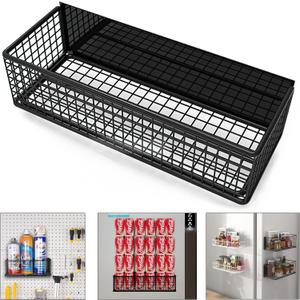 Magnetic Basket Fridge Large Magnetic Pen Holder Whiteboard Metal Wire Basket Storage Item Organizer (Large Black)
